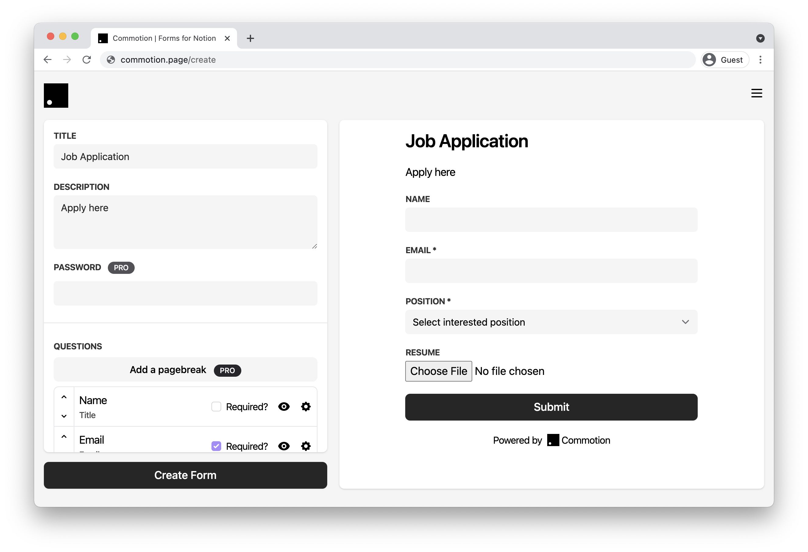 Configure form